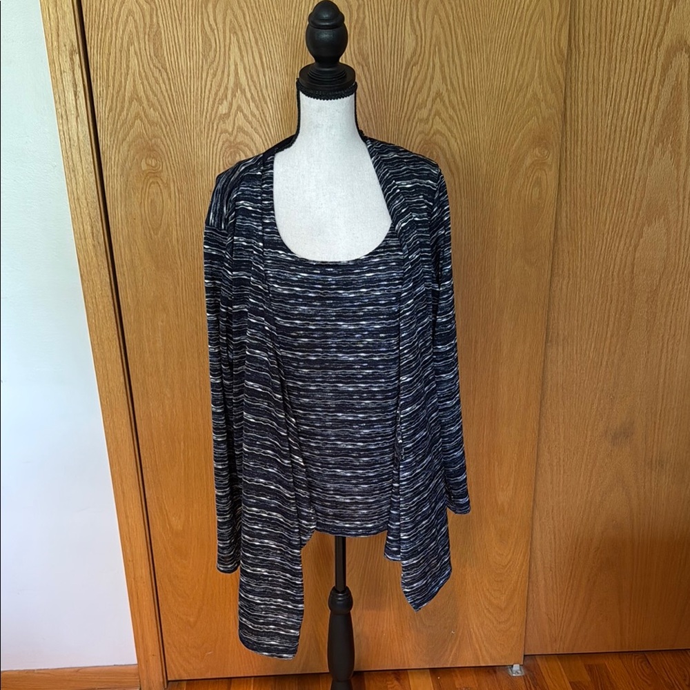 Jones New York Navy and White Striped Cardigan & Shell